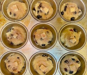Blueberry muffins in muffin tray