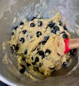 Batter with blueberries folded in